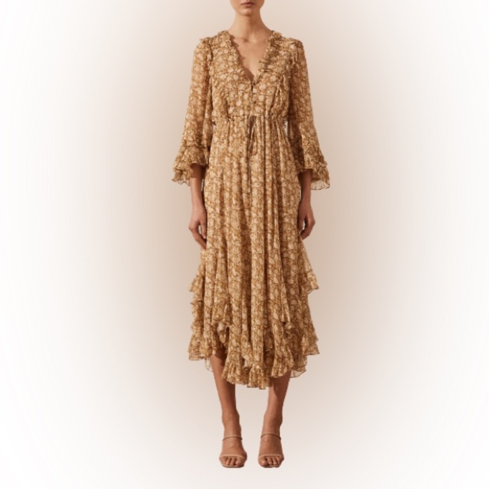 Shona Joy Julia Balloon Sleeve Godet Midi Dress - Picture 4 of 7